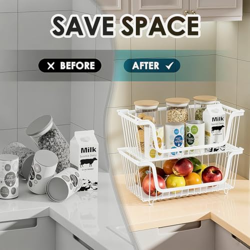 GAOKASE 4 Pcs Stackable Wire Baskets,14.57" L x 7.09" W x 5.12" H - Image 5