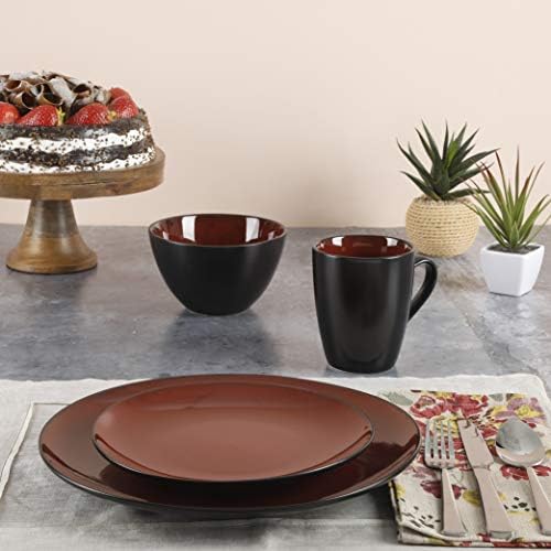 Gibson Elite Soho Lounge Round Reactive Glaze Stoneware Dinnerware Set, Service for Four (16pcs), Red - Image 3