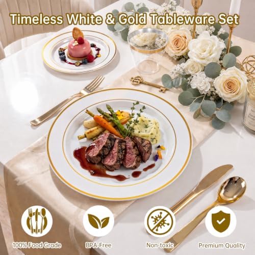 DaYammi 350PCS Gold Plastic Dinnerware Set for 50 Guests - Image 2