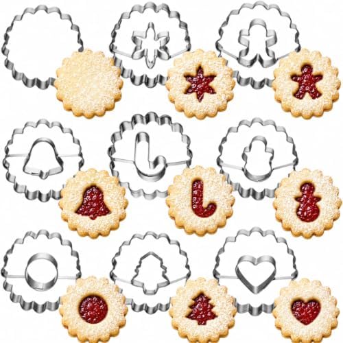 Christmas Linzer Cookie Cutter Set of 9 Biscuit Cutters Cookies Fruit Bread Cutter Jam Cookies for Children and Holidays by UKoosien