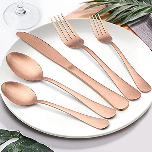 LIANYU 40 Piece Matte Copper Silverware Set, Rose Gold Flatware Set for 8 - Image 6