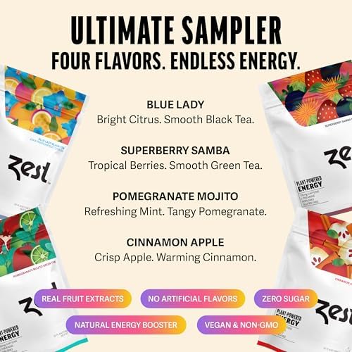 Zest Energy Tea Assortment Box – High Caffeine Tea Bags Sampler with Black & Green Tea – Caffeinated Coffee Alternative for Morning Focus – 80 Tea Bags – 135-150mg Caf per Cup – Natural, Non-GMO, Keto - Image 4
