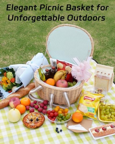 Picnic Basket Insulated with Lid, 5.2 Gal(19.6L) Wicker, Natural - Image 6
