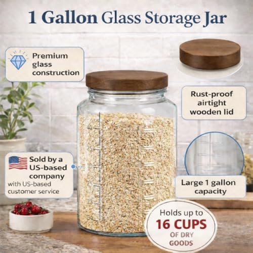 1 Gallon Glass Mason Jar with Airtight Wooden Lid, Wide Mouth Large Food Storage Container with Measurement Markings For Kitchen Pantry, Pickling, Cookies, Flour & Sugar - 2 Pack - Image 6