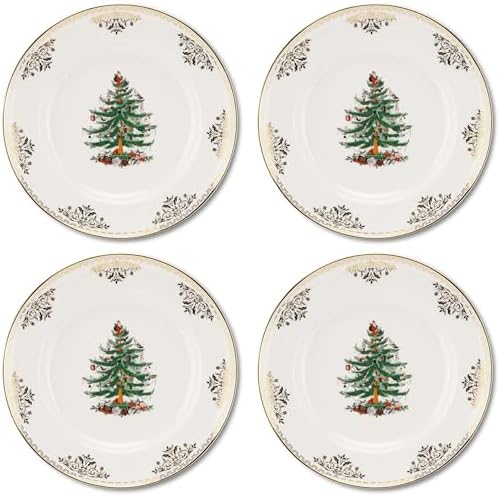 Spode Christmas Tree Gold Dinner Plates, Set of 4 - Holiday Serving Plates by Spode