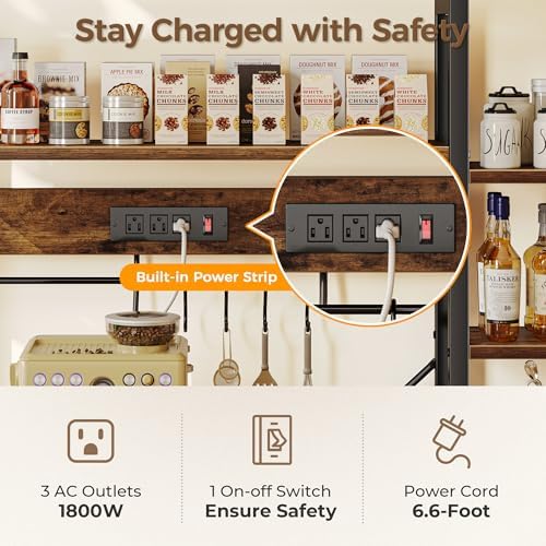 SUPERJARE Large Bakers Rack with Power Outlets, 47.2 Inches Microwave Stand - Image 4