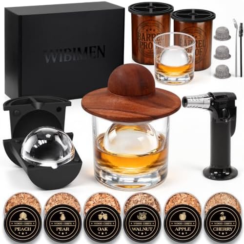 Whiskey Smoker Kit with Torch & 2 Clear Ice Maker, Old Fashioned Smoker Kit by WIBIMEN