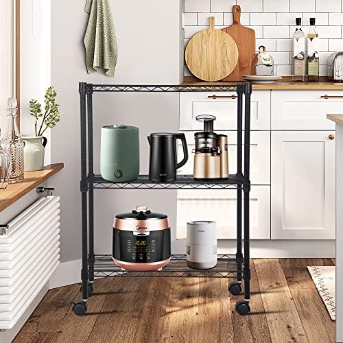 BestOffice | 3-Tier Wire Shelf with Wheels | 23" x 13" x 31" | Black - Image 2
