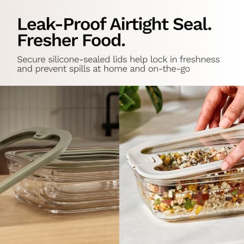 Naked Kitchen 8-Piece Food Storage Containers with Lids – Nesting Borosilicate Glass Meal Prep Containers with Leak-Proof Airtight Seal – BPA Free, Microwave, Oven, Freezer & Dishwasher Safe – Cream - Image 4