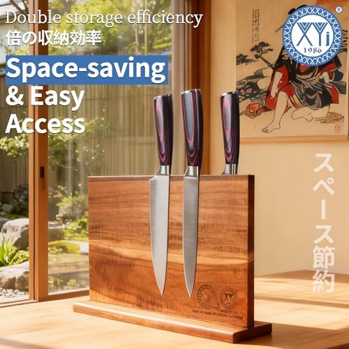 XYJ Magnetic Knife Block, Dual-Sided Strong Magnets, Acacia Wood - Image 5