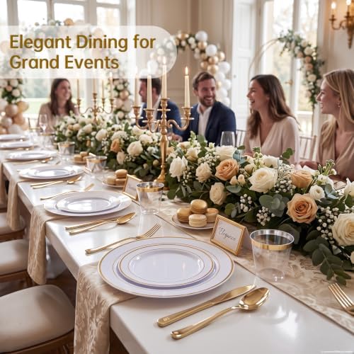 DaYammi 350PCS Gold Plastic Dinnerware Set for 50 Guests - Image 4