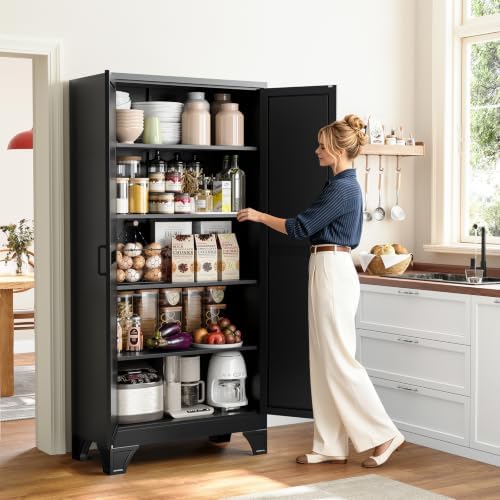 Yizosh 75" H Tall Metal Kitchen Pantry Storage Cabinets Cupboard - Image 2