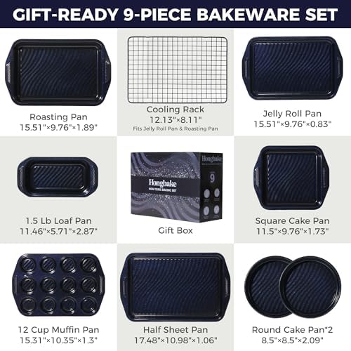 9-Piece Nonstick Bakeware Set, Non-Toxic Baking Pans Set, Shimmer Blue - Image 6