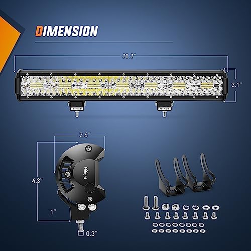 Nilight 20 Inch 420W Triple Row Flood Spot Combo 42000LM Light Bar Driving Boat Led Off Road Lights with Front License Plate Frame Bracket and Switch Wiring Harness Kit - Image 6