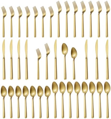 Alata Cube Gold 40-Piece Forged Stainless Steel Matte Flatware Set for 8 by Alata