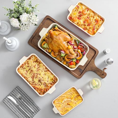 MALACASA Ceramic Casserole Baking Dishes Set of 4, Red with Handles - Image 5