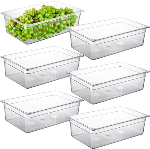 CURTA 6-Pack Full Size 6" Deep NSF Polycarbonate Food Pans | Dishwasher & Freezer Safe Clear Container for Prep Tables, Buffet, Salad Bar, Commercial & Home Kitchen by CURTA