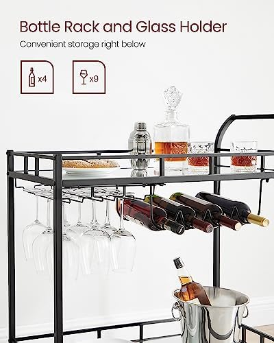 VASAGLE Bar Cart with 2 Mirrored Shelves, Wine Holders, Glass Holders - Image 5