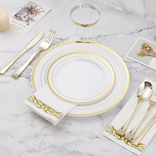 BESTVIP 175 PCS Disposable White and Gold Plastic Plates for 25 Guests - Image 5