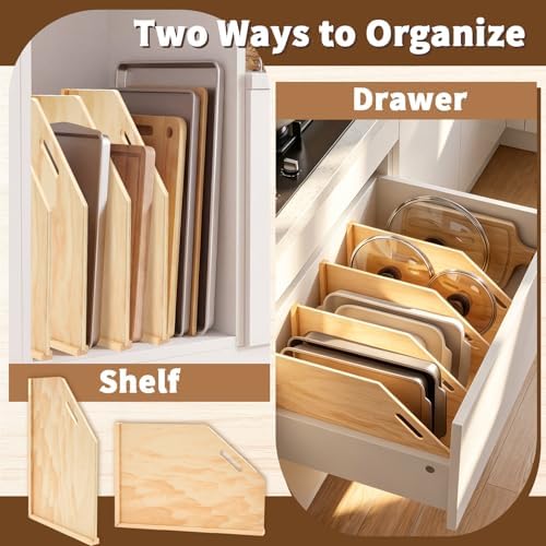Nuanchu 6 Pack Wood Tray Dividers for Cabinet, Cookie Sheet Organizer - Image 4