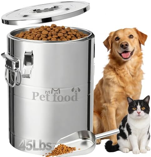 Newget 45 lb Stainless Steel Dog Food Storage Container with Scoop by Newget