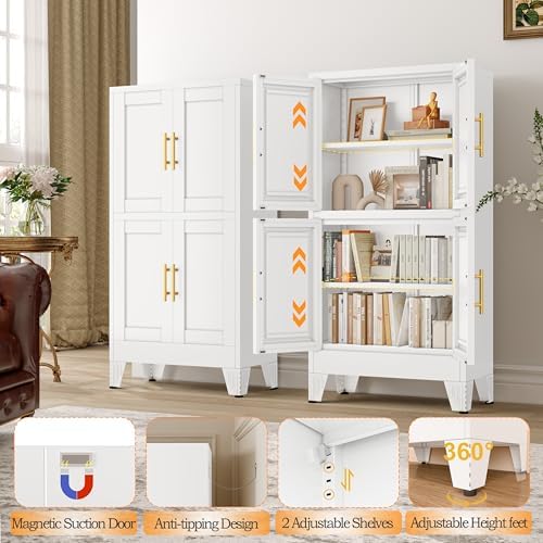GAIOUS 47.25" Metal Pantry Cabinet, White Storage Cabinets with 4 Door - Image 6