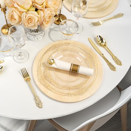 Bestluck 350PCS Clear Gold Rim Disposable Dinnerware for 50 Guests - Image 5