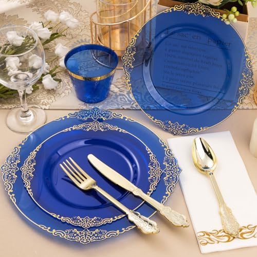 Bestluck 350PCS Clear Blue Plastic Plates for 50 Guests - Image 5
