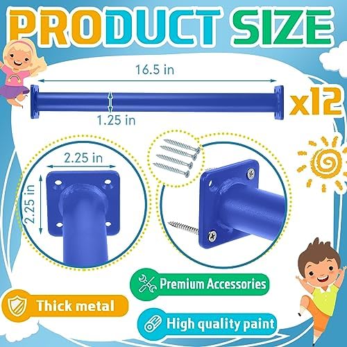 Dunzy 12 Pack Monkey Bars Swing Set Accessories Rods Playset Ladder Rungs Hardware Kit Steel Monkey Bar with Screws for Backyard Playground Equipment Mounting Plates(16.5 Inch,Blue) - Image 2