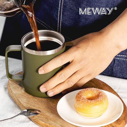 MEWAY 12oz Coffee Mug With Handle and Sliding Lid,Stainless Steel Travel Tumbler Cup with Handle,Double Wall Vacuum Insulated Camping Cup for Hot & Cold Drinks Tea (Army Green,Set of 1) - Image 6