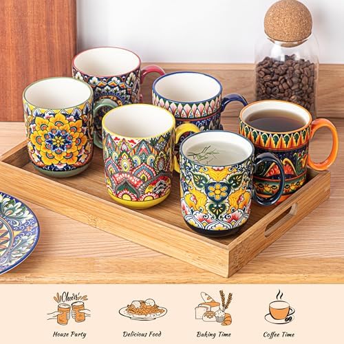 Henten Home Ceamic Coffee Mug Set of 6, 14 oz Latte Cup with Handle - Image 5