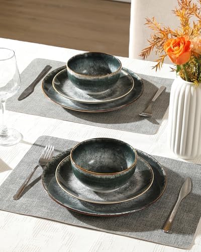 Sweejar Dinnerware Sets Service for 4,12 pcs Porcelain Plates and Bowls for Kitchen, Housewaring Gift,Chip and Scratch Resistant Dish Set,Handmade Dishwasher and Microwave Safe Plate Set,Dark Green - Image 3