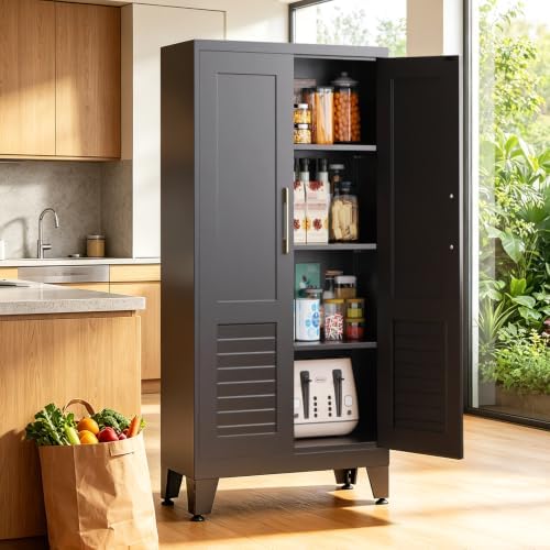 47.2" H Tall Storage Cabinet, Kitchen Pantry Cabinet with Doors, Black Freestanding Kitchen Cabinet for Kitchen, Dining Room & Pantry Organization, Adjustable Shelves, 47.2" Hx23.6 Wx11.8 D by AXASIIO