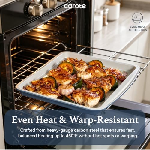 Carote 7Pieces Baking Pans Set Nonstick, Premium Carbon Steel Non Toxic Stackable Bakeware Sets for Kitchen, Scratch-Resistant, Oven Bake Sheets for Baking, Cake Pan, Roasting Pan, Muffin Pan, Blue - Image 5