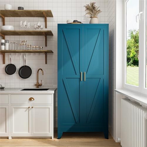 COFaR 71" Metal Pantry Cabinet in Peacock Blue, 5-Tier Storage with Adjustable Shelves, Modern Statement Cupboard for Kitchen, Bathroom & Living Room - Image 3