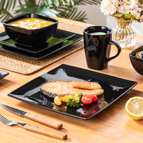 vancasso Soho Dinnerware Sets 24 Pieces, Black Stoneware Square Place Setting, Dinner Plate, Cups and Plates Sets for Kitchen, Dish Set for 6 - Image 5