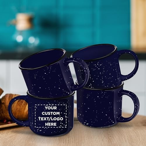 DISCOUNT PROMOS Custom Ceramic Campfire Coffee Mugs 13 oz. Set of 1, Personalized- Perfect for Tea, Espresso, Cappuccino, Hot Cocoa - Blue - Image 2