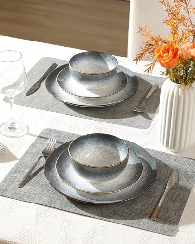 Sweejar Dinnerware Sets Service for 4, 12 pcs Porcelain Plates and Bowls for Kitchen, Housewaring Gift, Chip and Scratch Resistant Dish Set, Handmade Dishwasher and Microwave Safe Plate Set, LightGray - Image 5