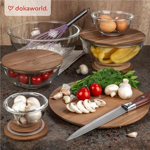 Stackable Glass Mixing Bowls with Acacia Lids Set of 5 - Image 2