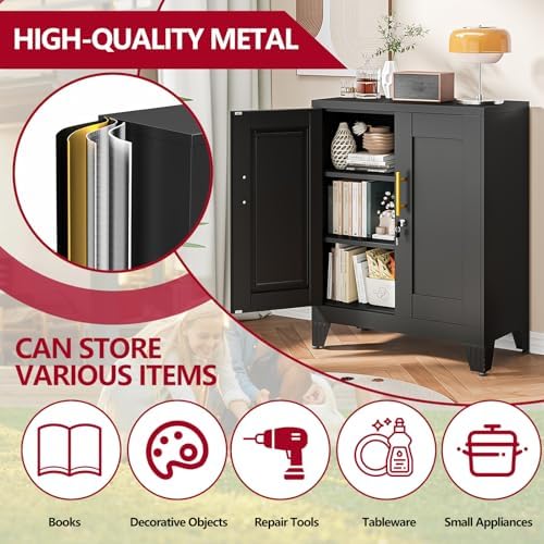 Black Metal Storage Cabinet, 36" Steel Locking Cabinets - Image 5