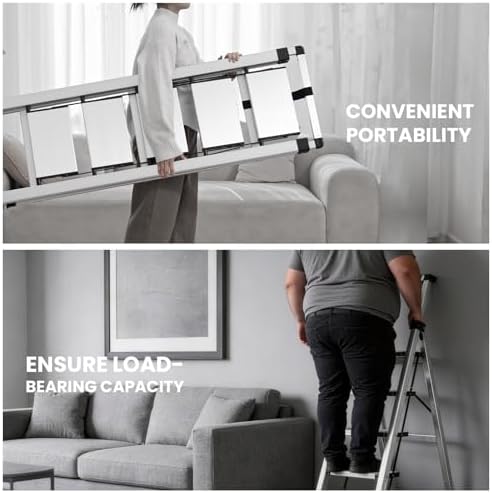 XinSunho 5 Step Ladder, Aluminum with Retractable Handrail, 330lbs Capacity - Image 5