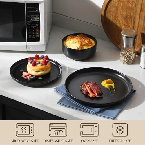 MALACASA 12 Pcs Porcelain Plates and Bowls Sets,Dinnerware Set for 4,Black - Image 4