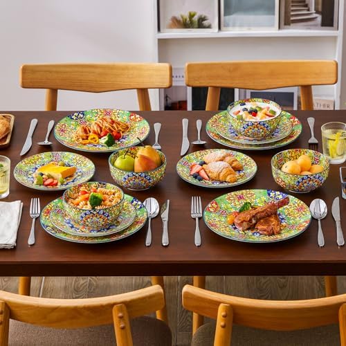 vancasso 12 Pieces Dinnerware Sets, Green Plates and Bowls Set, Porcelain Dishes Set for 4, Microwave and Dishwasher Safe, Scratch Resistant, Bohemian Style Dining Ware Service for 4, Series SIMI - Image 6
