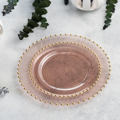 PLASTICPRO 128 Piece Combo Plastic Dinner Plates Disposable Plastic Fancy Heavy Duty Party Dishes 7 inch and 10 inch, Translucent Rose and Gold Beaded - Image 3