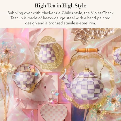 MACKENZIE-CHILDS Enamel Teacup, Purple-and-White Violet Check - Image 2