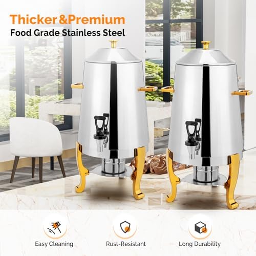 ROVSUN 3.5 Gallon/13L Beverage Dispenser, Stainless Steel Coffee Chafer Urn, Hot & Cold Drinks Dispenser with Fuel Holder for Party Wedding Catering Event, Gold - Image 5