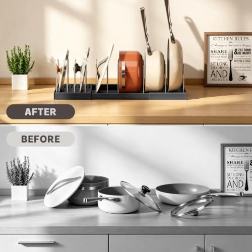 Magheo Pots and Pans Organizer Under Cabinet, Expandable 12.6"-22.8" Kitchen Cabinet Organizer Holder with 10 Adjustable Dividers for Food Storage Container Lid, Cookie Sheet, Cookware(1 Pack, Black) - Image 5