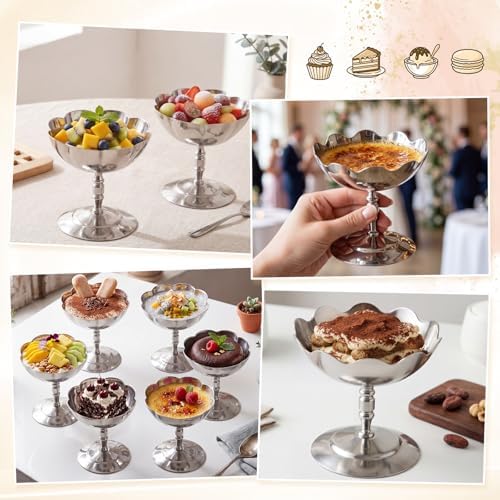 6 Pcs Stainless Steel Ice Cream Bowls Mini Silver Serving Pudding Dessert Cup Sauce Bowls Round Footed Yogurt Snack Candy Cups for Mousse Fruit Salad Wedding Party Favor - Image 6