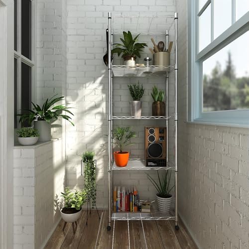 Homdox 5 Tier Steel Wire Shelving Unit on Wheels,Chrome Shelves for Garage Kitchen Living Room,Heavy Duty Shelving Rack, 23.2 x 13.8 x 72 inch (L x W x H) - Image 2