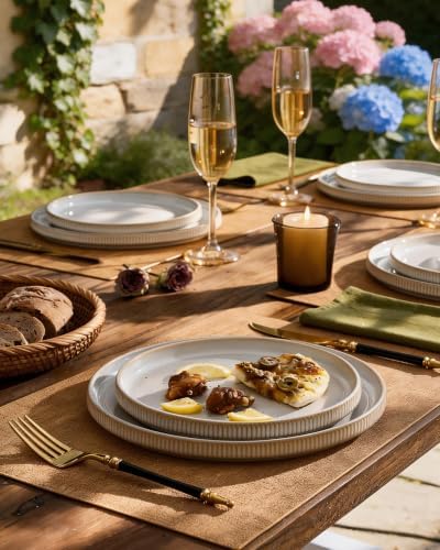 Ceramic Dinnerware Sets for 4, 8-Piece Flat Dinner Plates and Salad Plates - Image 3